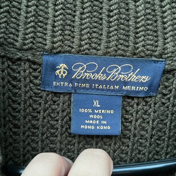Brooks Brother’s Extra Fine Merino Wool Chunky Thick Knit Men's Olive Sweater XL - Picture 4 of 5
